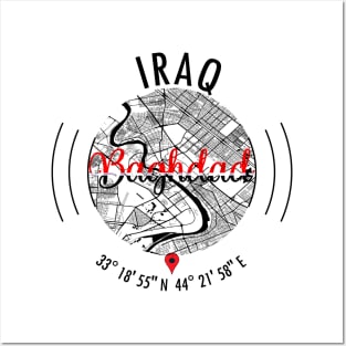 Baghdad IRAQ Road Map Art - Earth Tones Posters and Art